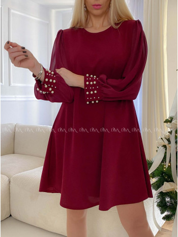 Šaty s perličkami na rukávoch burgundy A 186