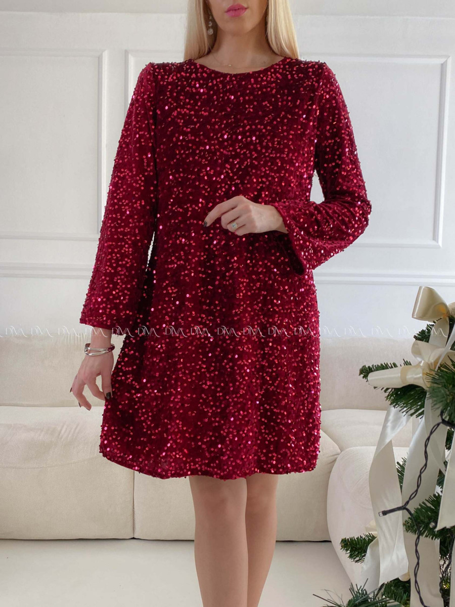 Flitrované šaty s mašľou burgundy A 189