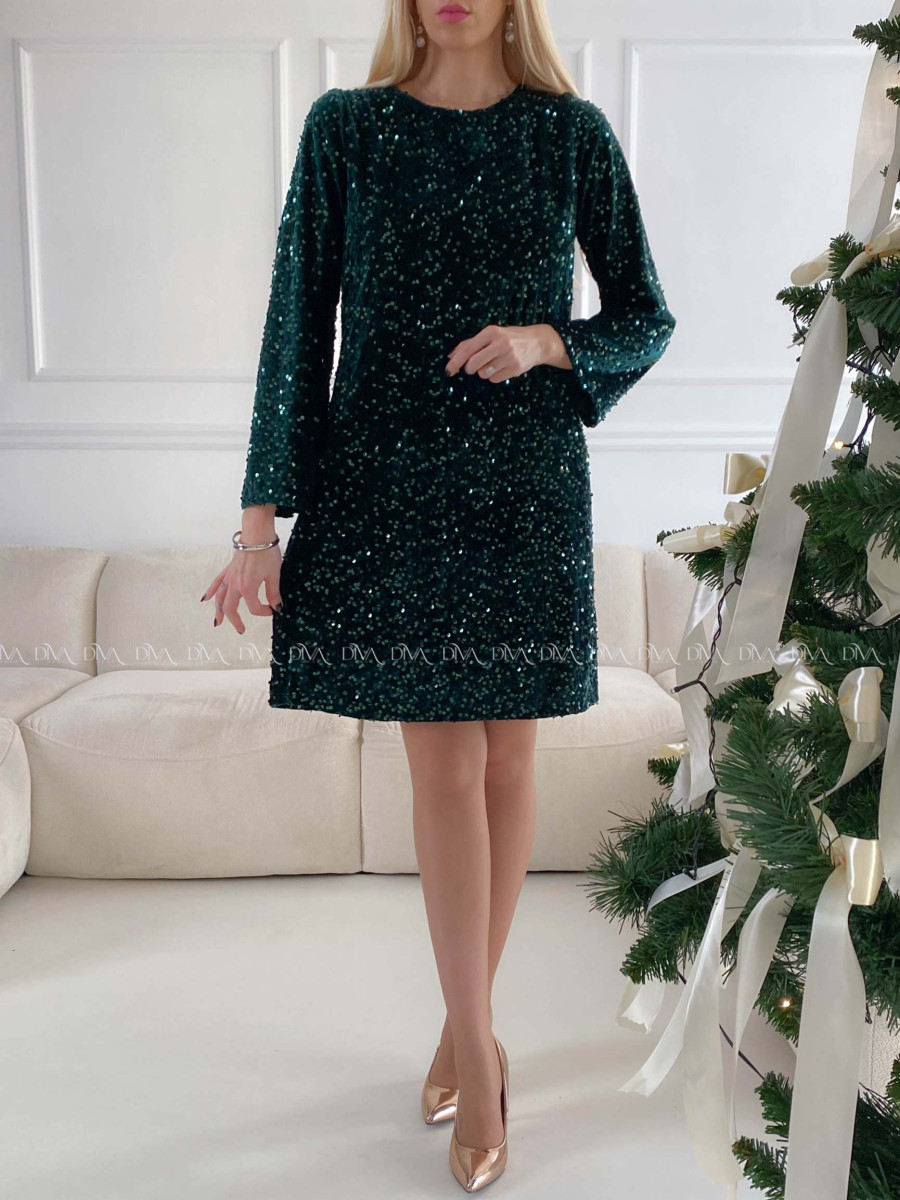 Flitrované šaty s mašľou zelené A 189