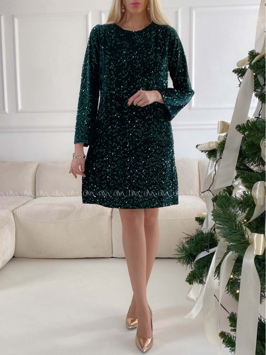 Flitrované šaty s mašľou zelené A 189