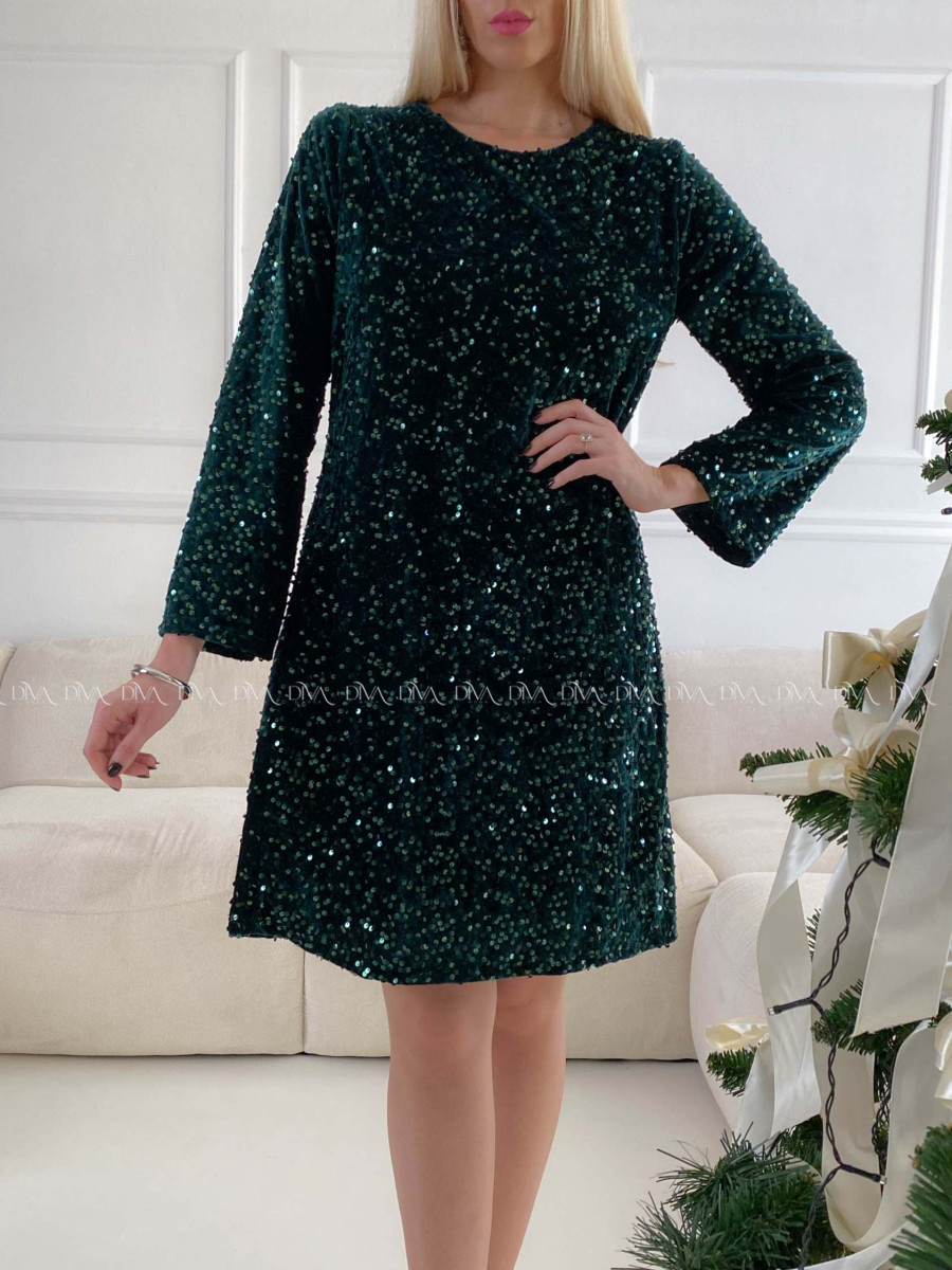 Flitrované šaty s mašľou zelené A 189