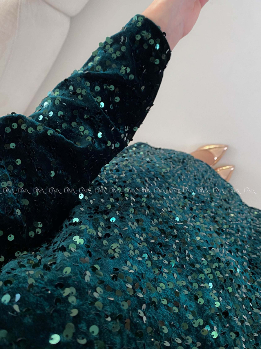 Flitrované šaty s mašľou zelené A 189