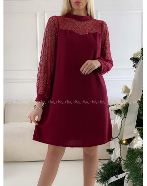 Šaty so sieťovanými rukávmi a trblietkami burgundy A 185