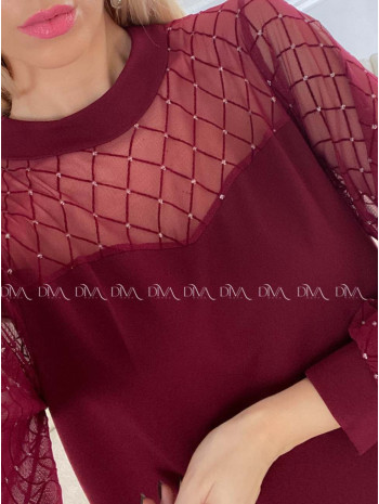 Šaty so sieťovanými rukávmi a trblietkami burgundy A 185