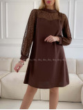 Šaty so sieťovanými rukávmi a trblietkami hnedé A 185