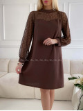 Šaty so sieťovanými rukávmi a trblietkami hnedé A 185
