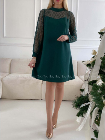 Šaty so sieťovanými rukávmi a trblietkami zelené A 185