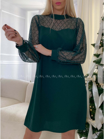 Šaty so sieťovanými rukávmi a trblietkami zelené A 185