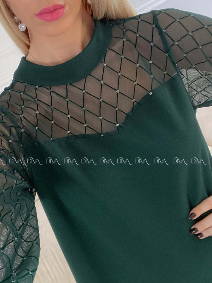 Šaty so sieťovanými rukávmi a trblietkami zelené A 185