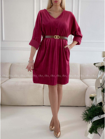 Zamatové šaty red cherry s opaskom M 143