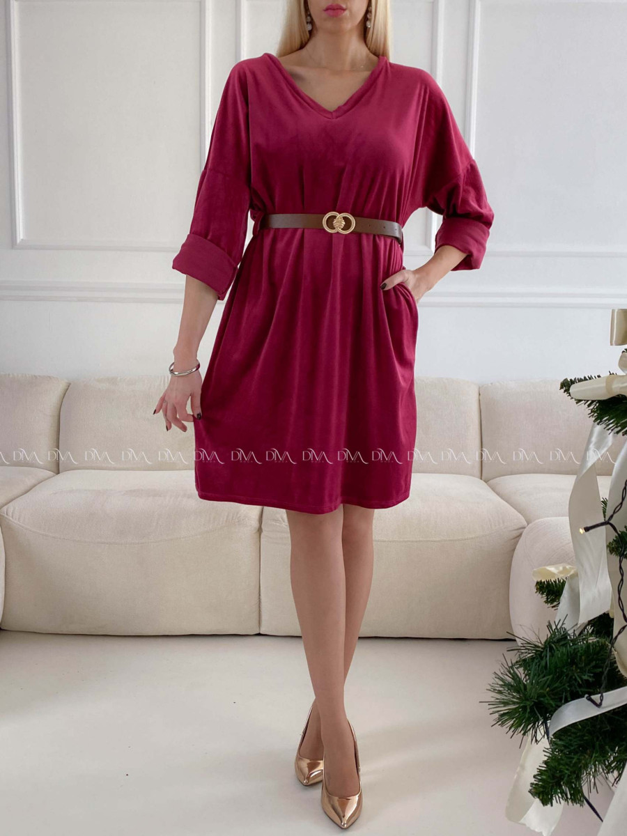 Zamatové šaty red cherry s opaskom M 143