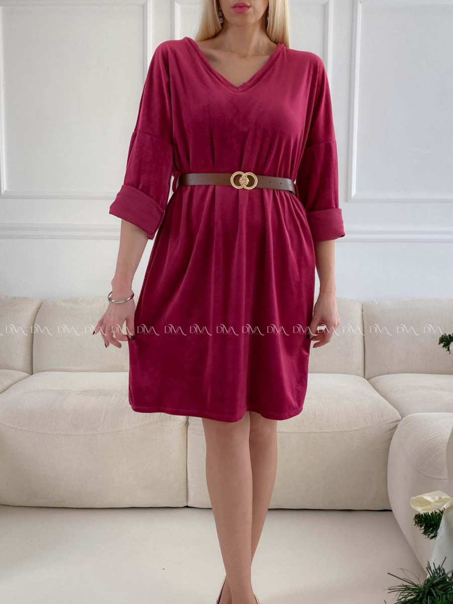 Zamatové šaty red cherry s opaskom M 143