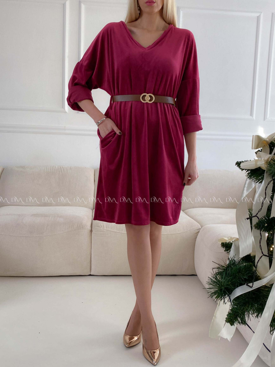 Zamatové šaty red cherry s opaskom M 143