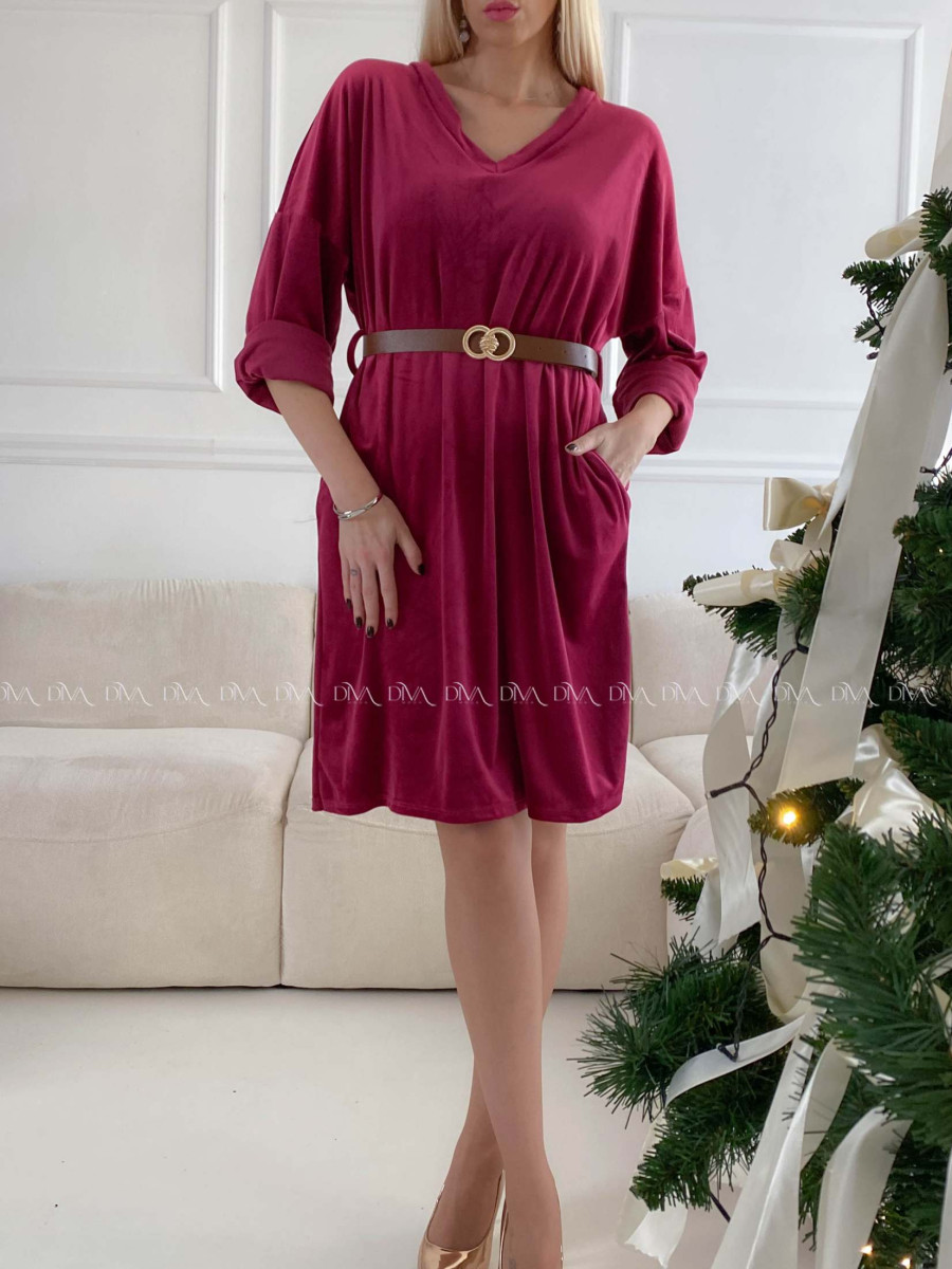 Zamatové šaty red cherry s opaskom M 143