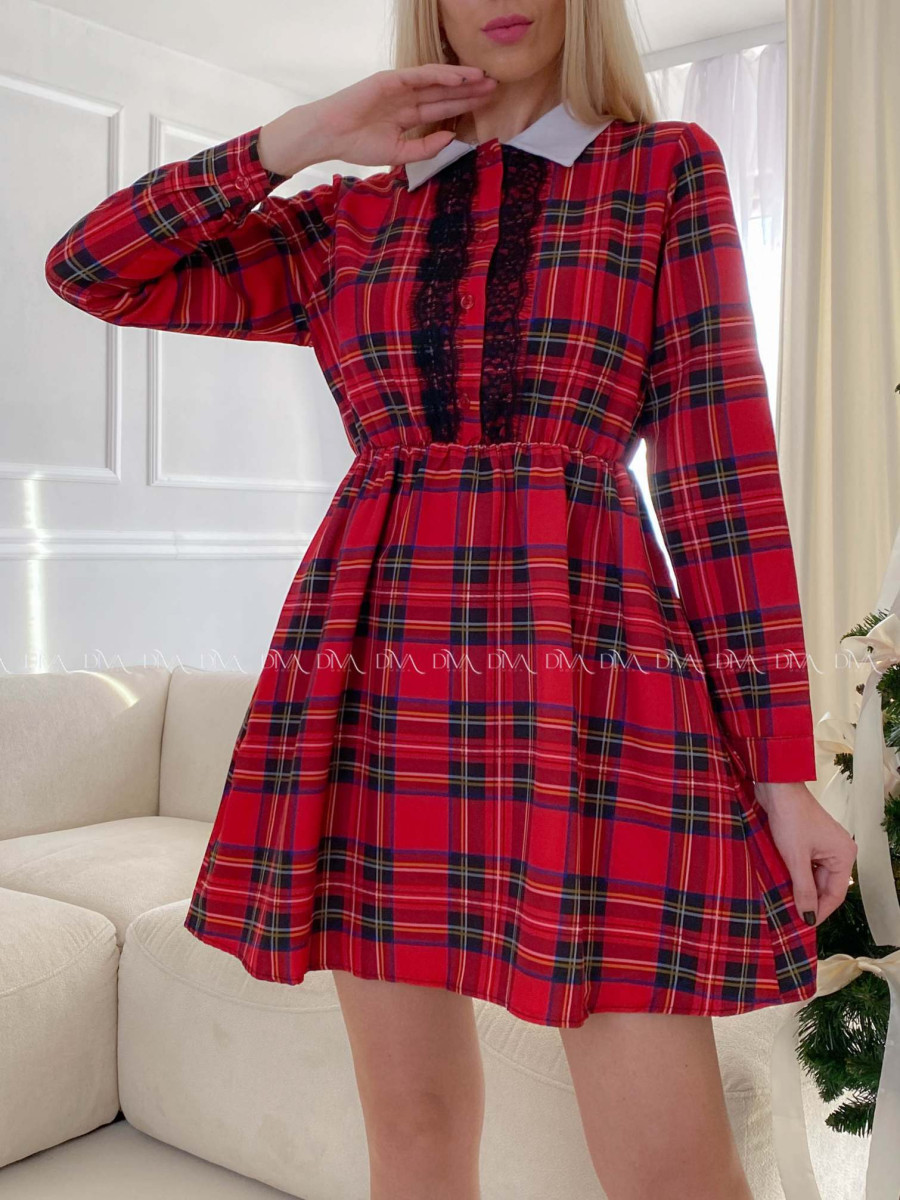 Karované šaty s krajkou A 284