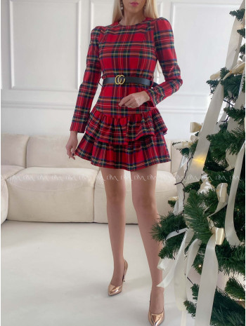 Karované šaty s volánovou sukničkou a opaskom P 43