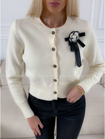 Sveter na gombíky s brošňou ecru A 190
