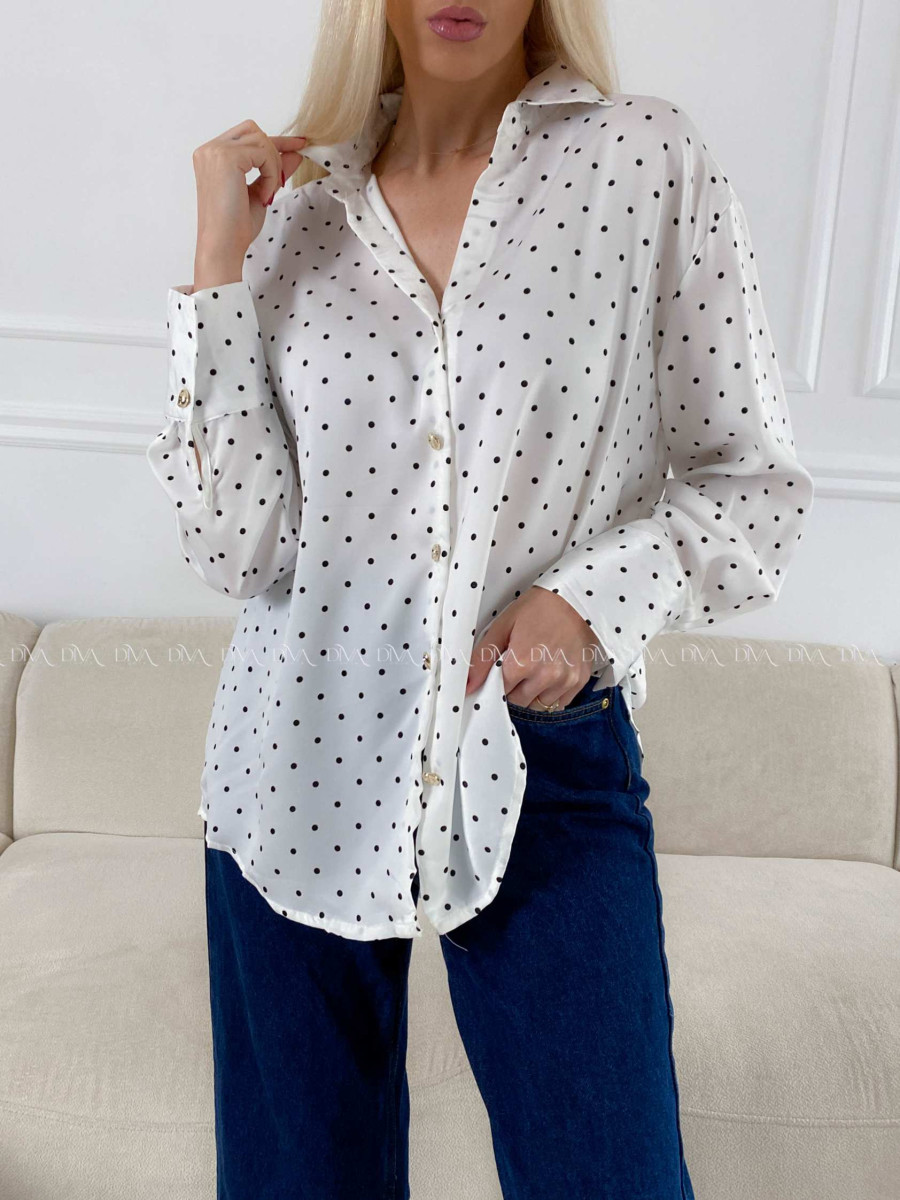 Saténová blúzka s bodkami biela A 193