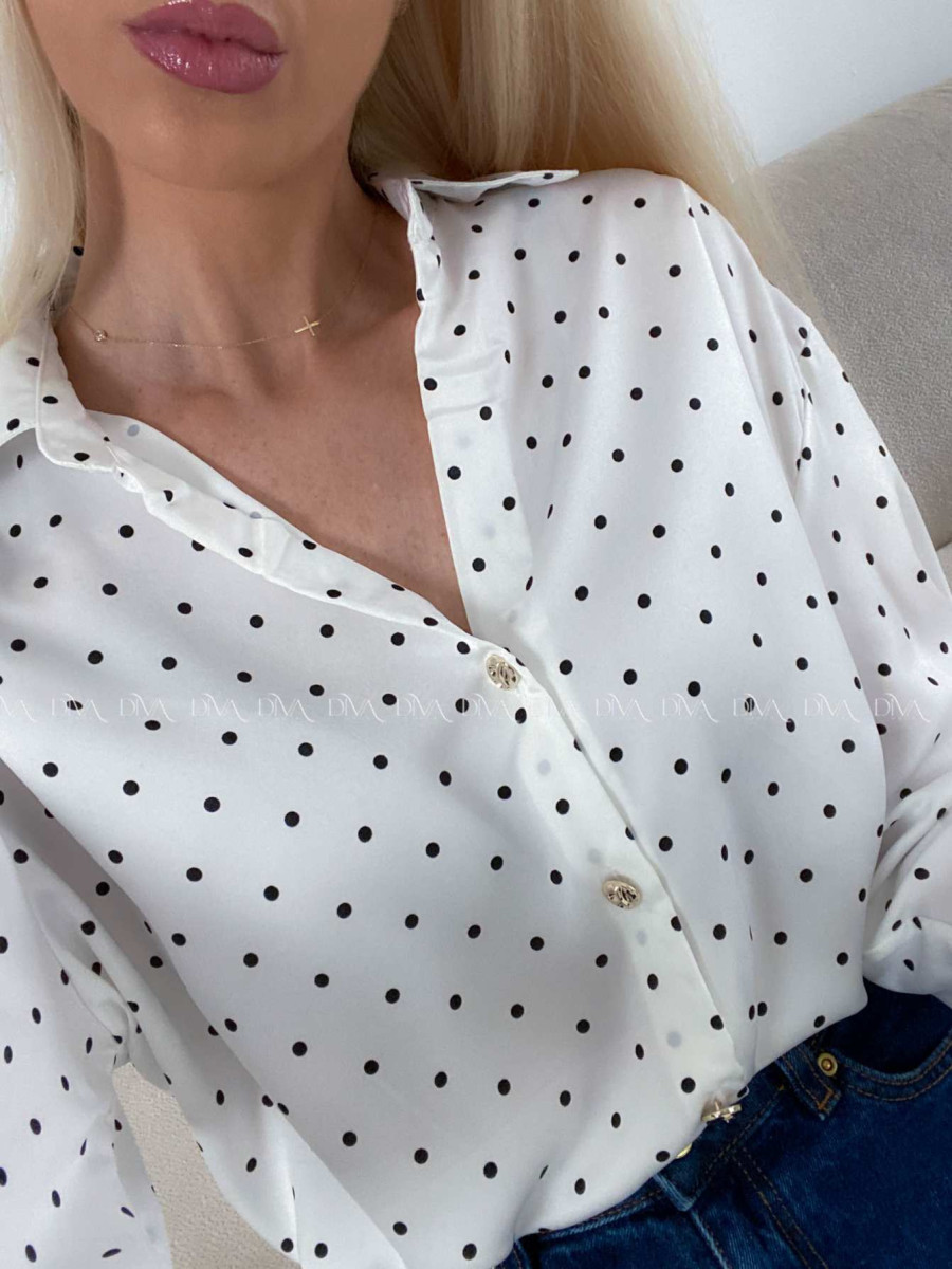 Saténová blúzka s bodkami biela A 193