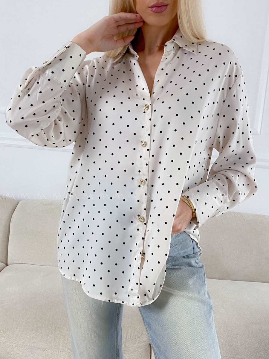 Saténová blúzka s bodkami smotanovo vanilková A 193