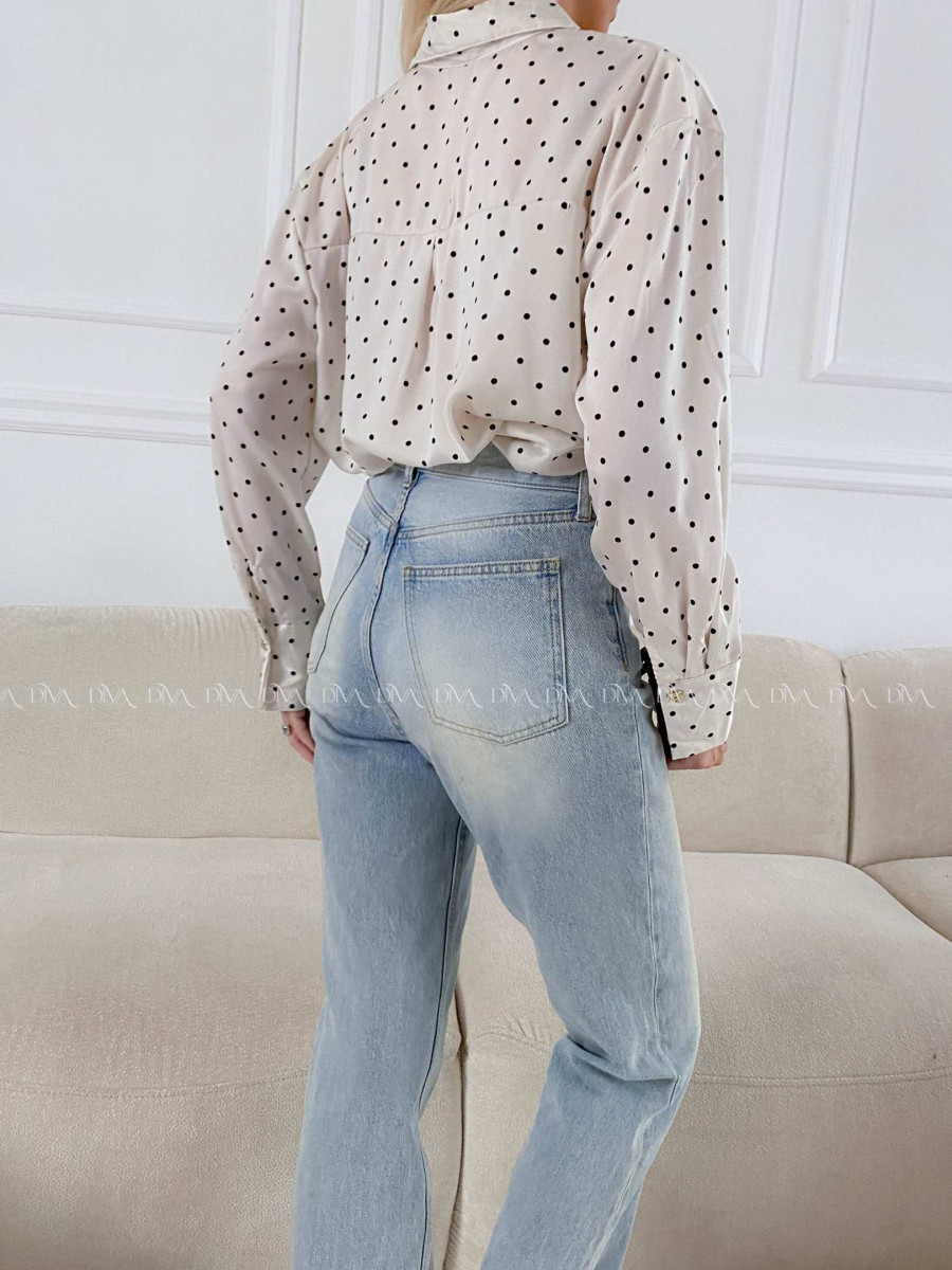 Saténová blúzka s bodkami smotanovo vanilková A 193