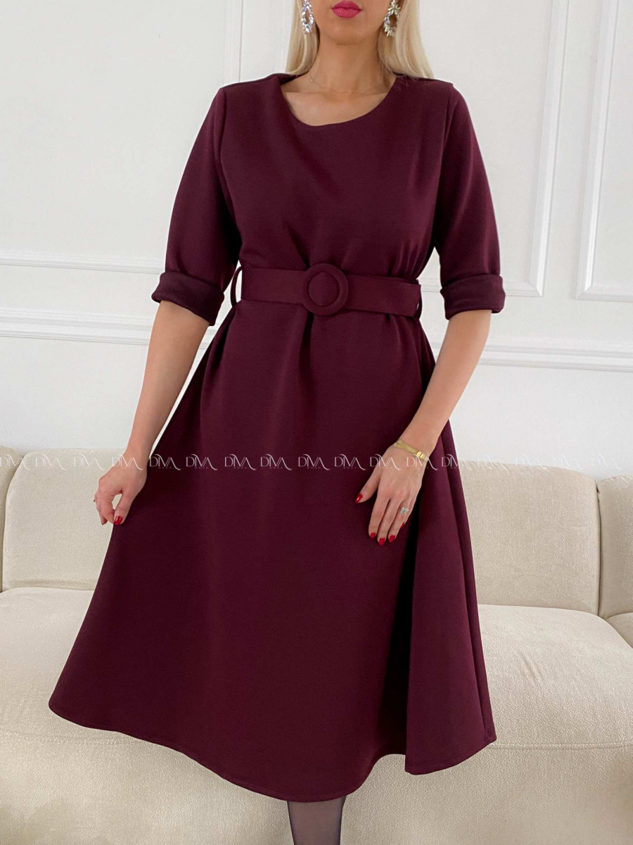 Teplé A- šaty s opaskom Mia burgundy A 200