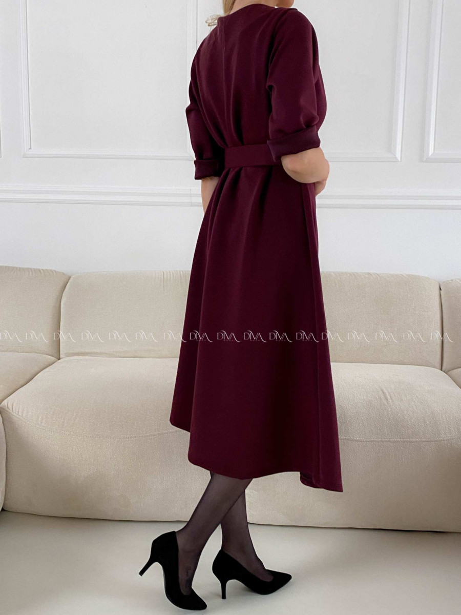 Teplé A- šaty s opaskom Mia burgundy A 200
