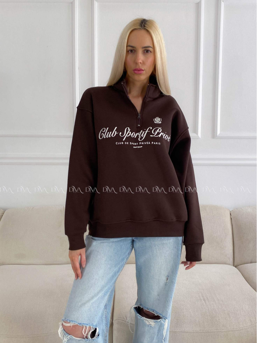 Oversize mikina club privé čokoládová B 15
