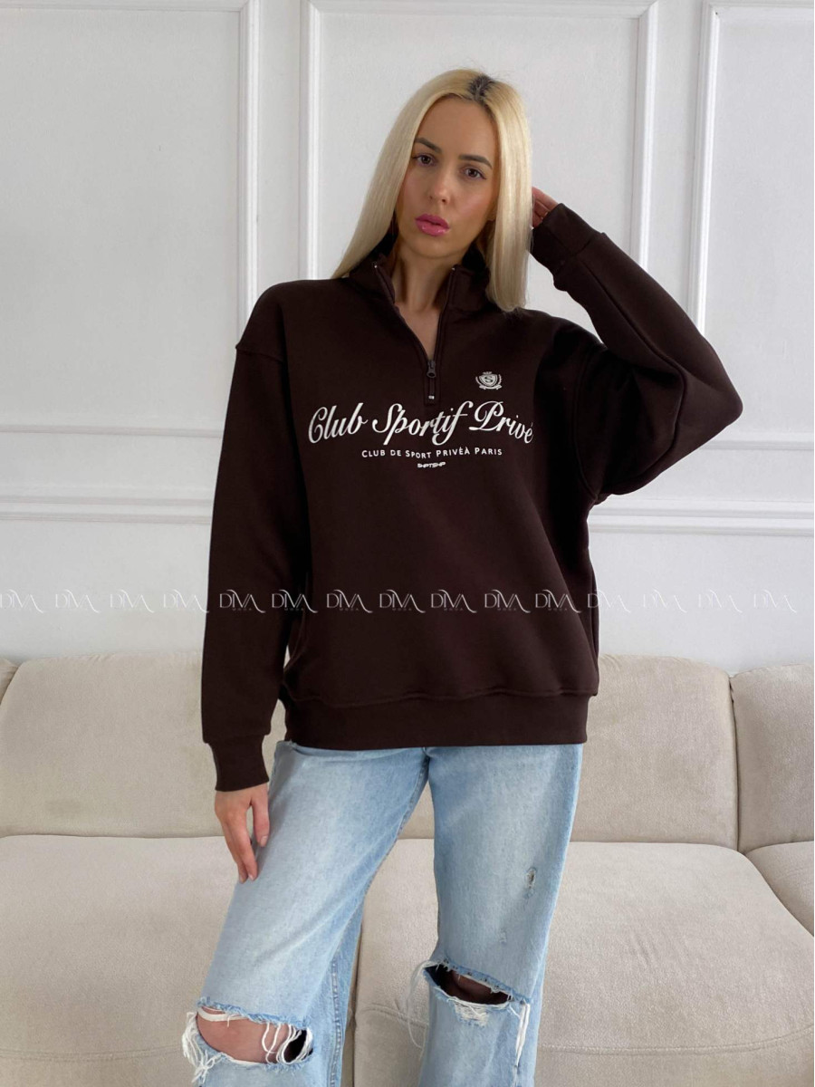 Oversize mikina club privé čokoládová B 15