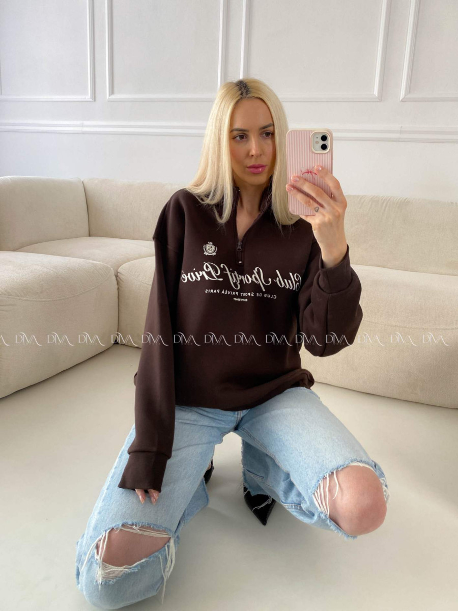 Oversize mikina club privé čokoládová B 15
