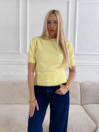 Úpletový svetrík s krátkym rukávom žltý B 15