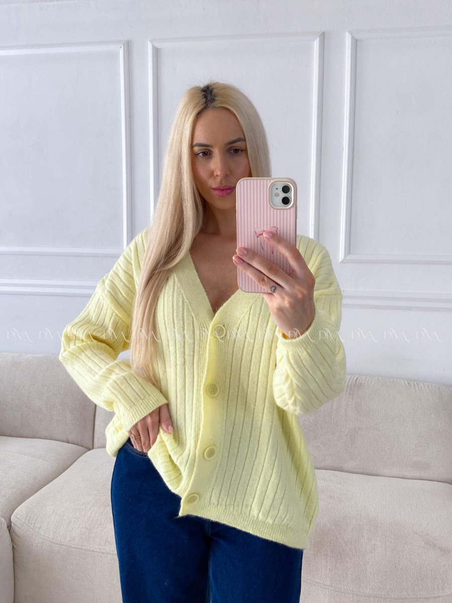 Oversize kardigan na gombíky žltý B 12