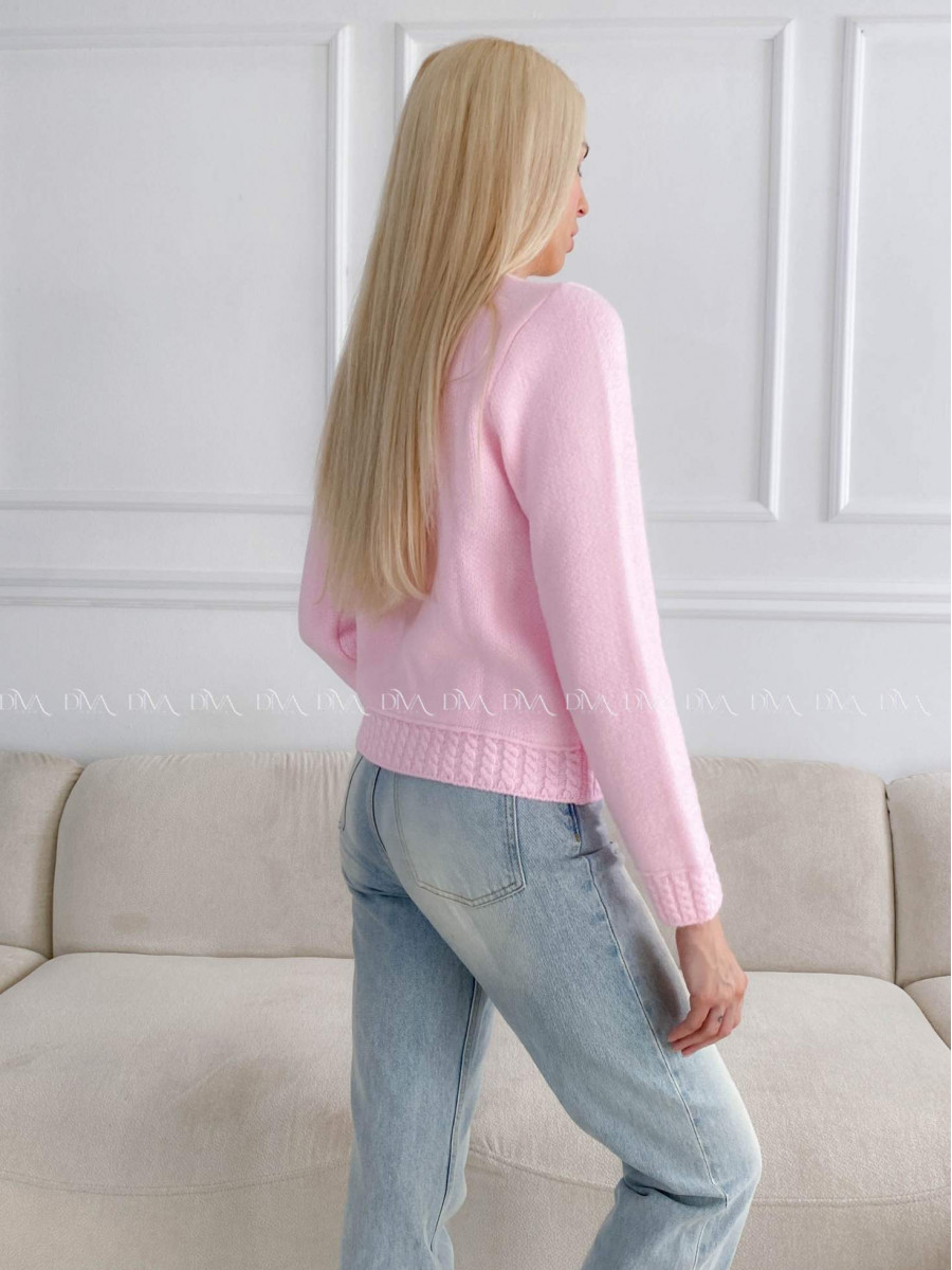 Mäkký kardigan s vrkočovým vzorom ružový B 11