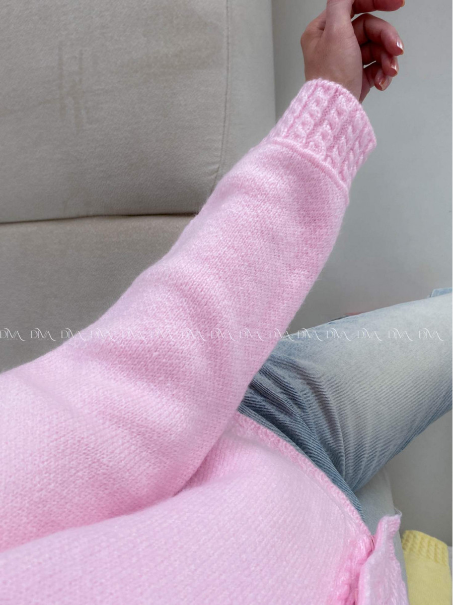 Mäkký kardigan s vrkočovým vzorom ružový B 11