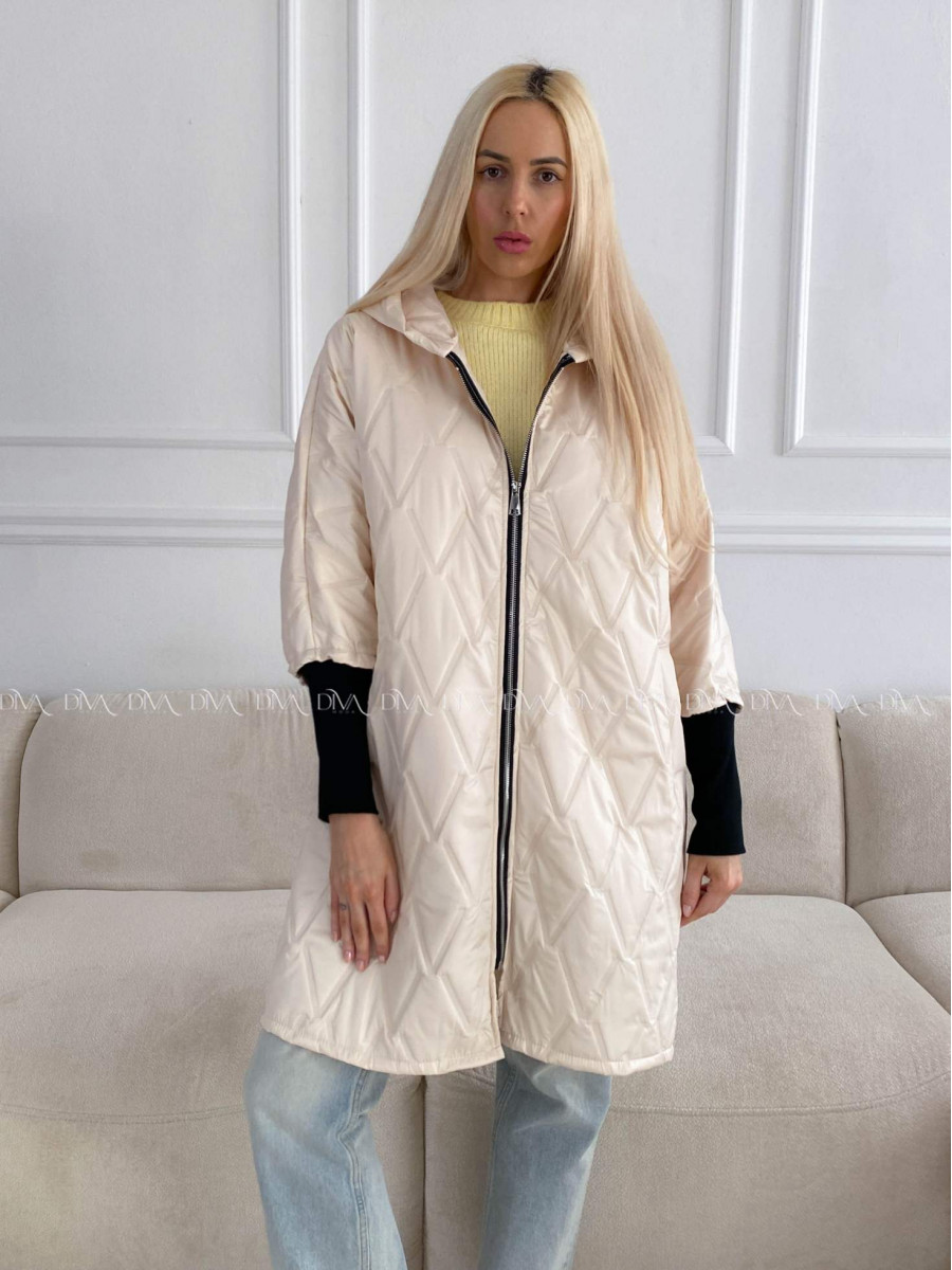 Prechodná oversize bunda s kapucňou maslová A 204