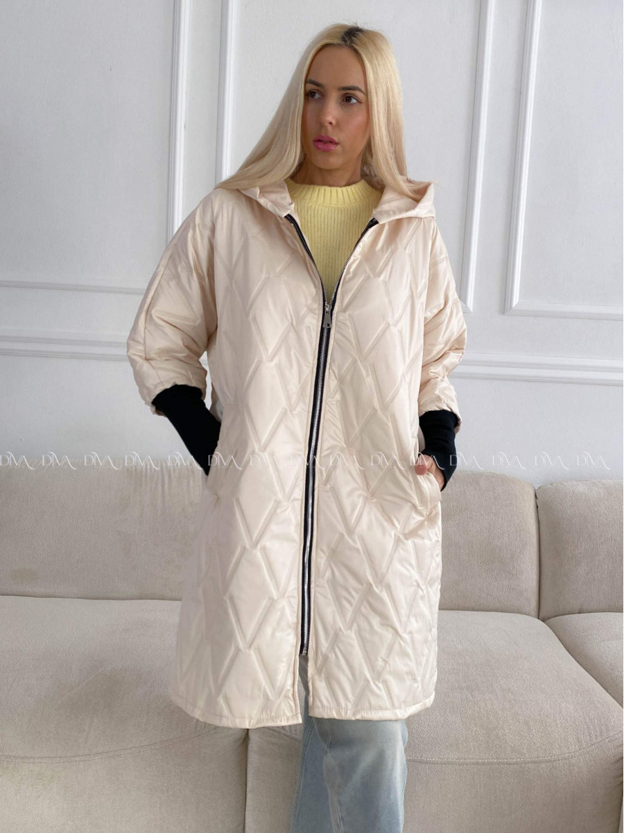 Prechodná oversize bunda s kapucňou maslová A 204