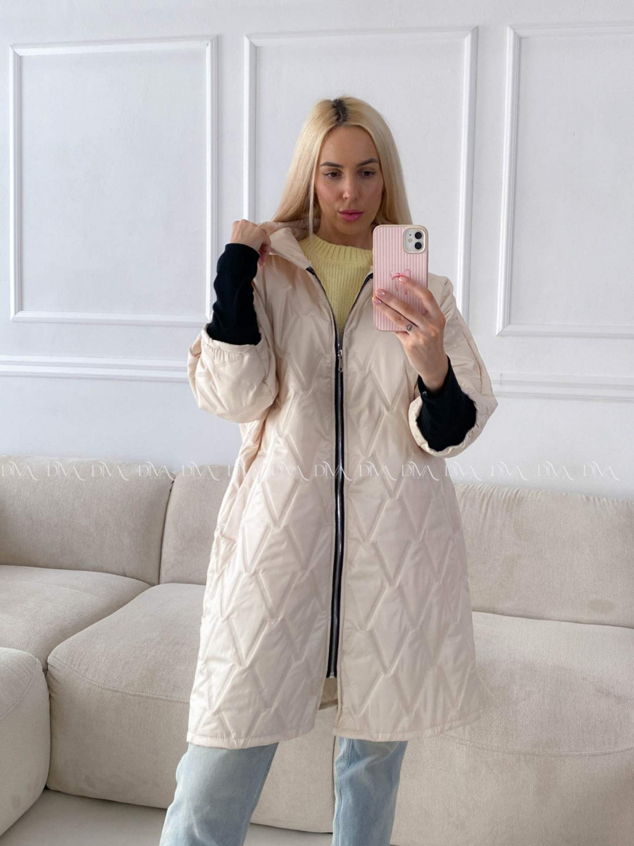 Prechodná oversize bunda s kapucňou maslová A 204