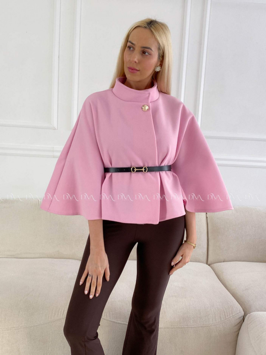 Prechodné pončo s opaskom ružové A 206