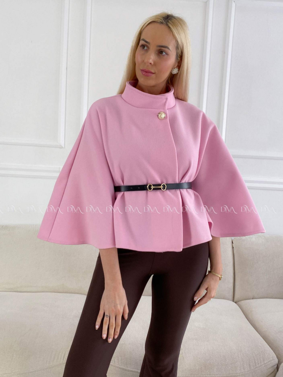 Prechodné pončo s opaskom ružové A 206