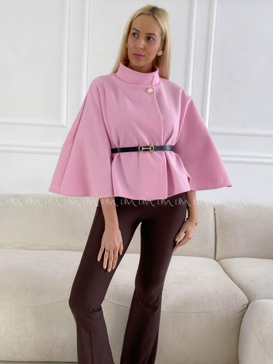 Prechodné pončo s opaskom ružové A 206