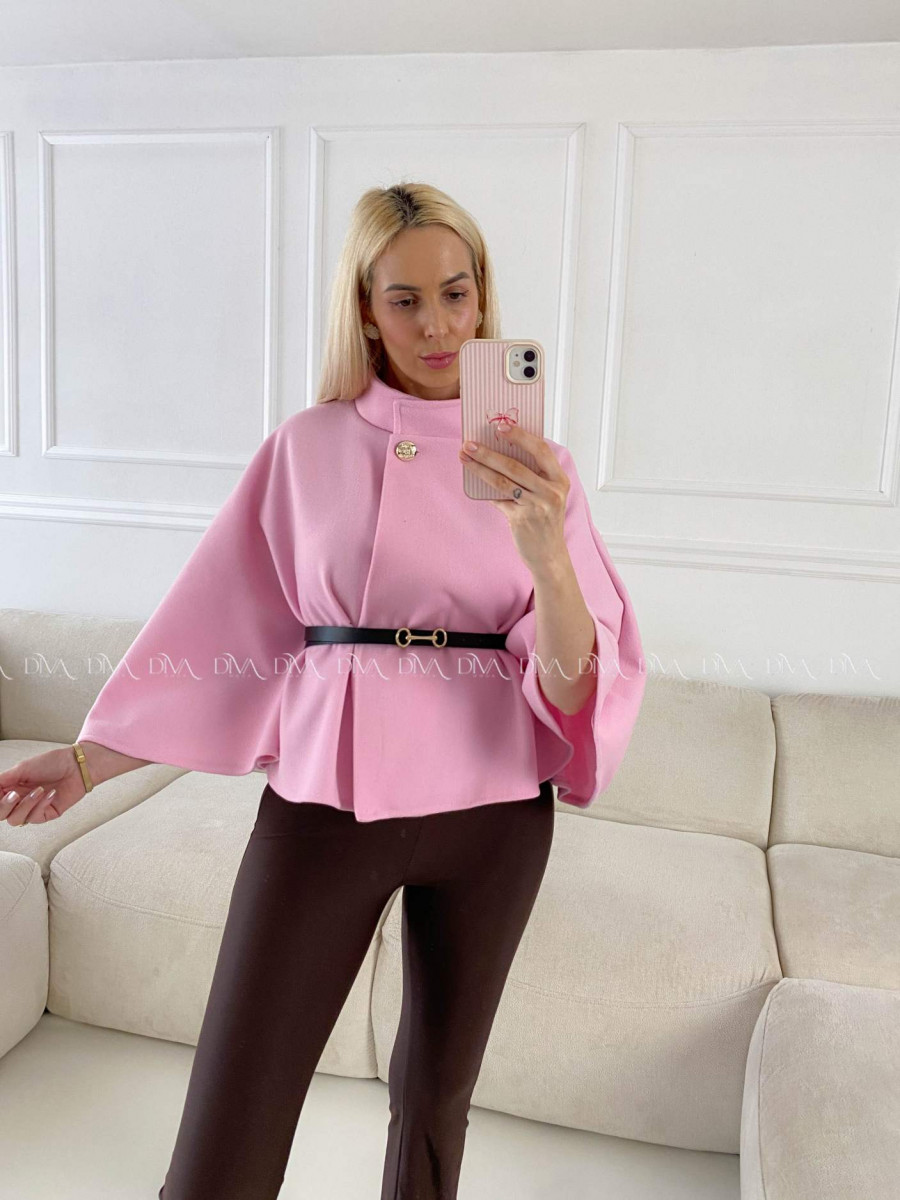 Prechodné pončo s opaskom ružové A 206