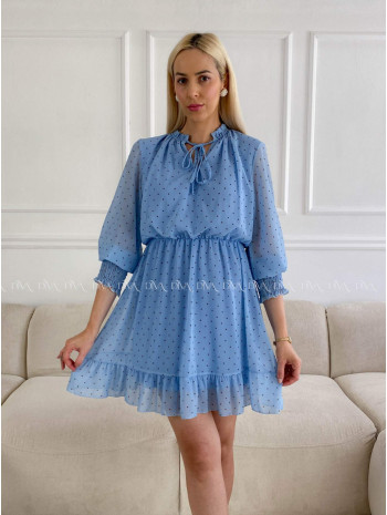 Krátke bodkované šaty s viazaním modré A 216
