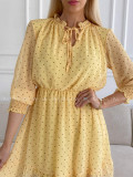 Krátke bodkované šaty s viazaním žlté A 216