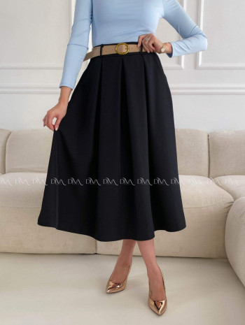 Tulipánová midi sukňa s opaskom čierna A 84