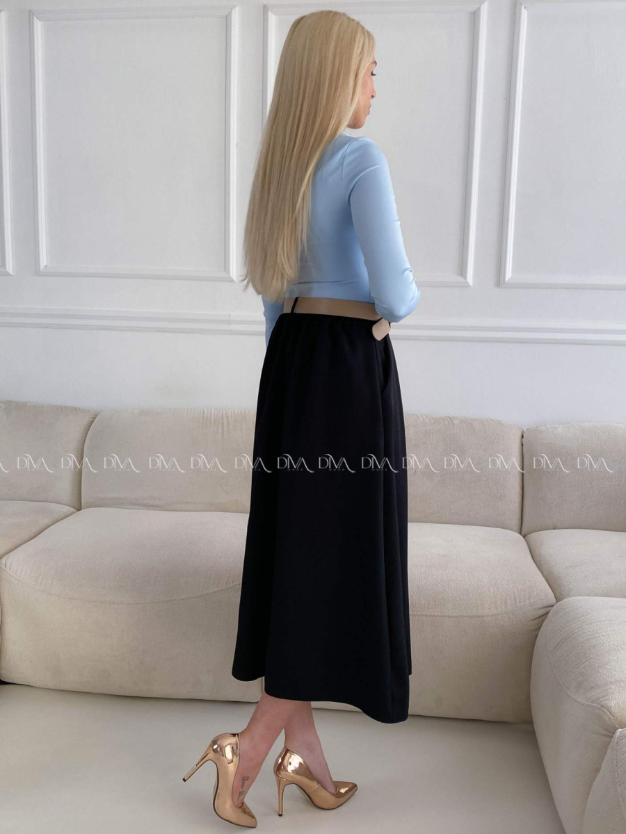 Tulipánová midi sukňa s opaskom čierna A 84