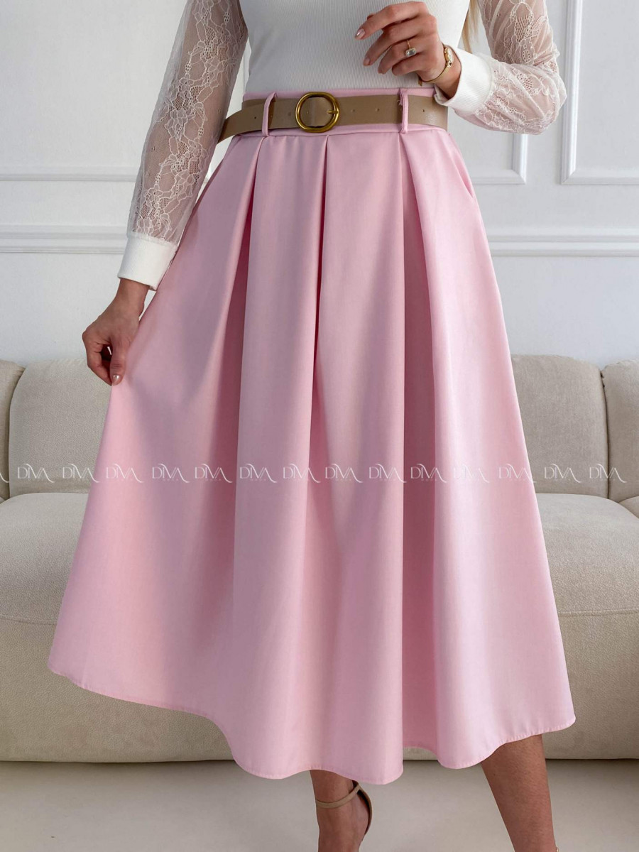 Tulipánová midi sukňa s opaskom ružová A 84