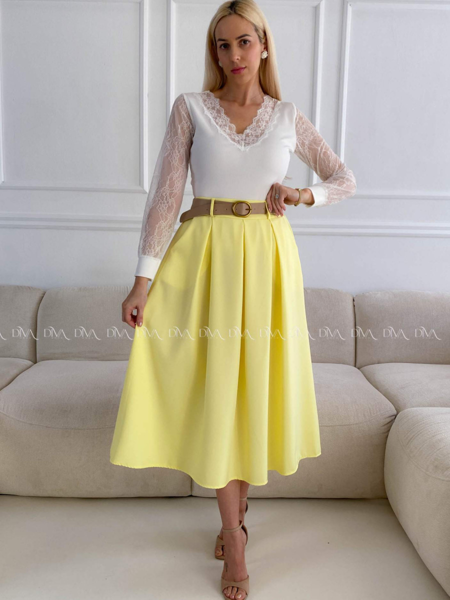 Tulipánová midi sukňa s opaskom žltá A 84