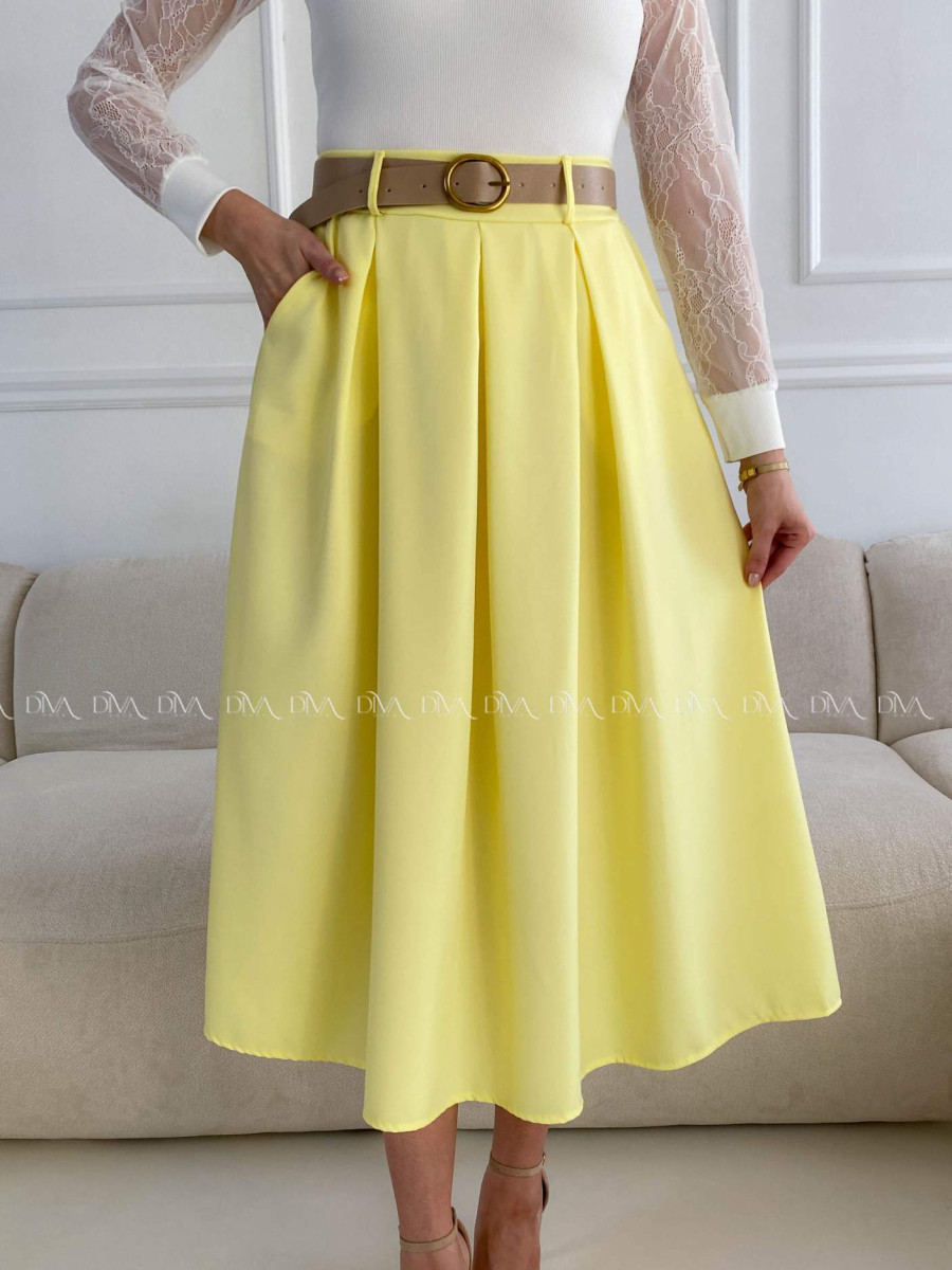 Tulipánová midi sukňa s opaskom žltá A 84