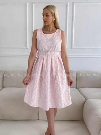 Elegantné midi šaty s 3D kvetmi ružové A 212