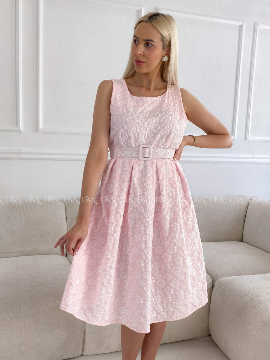 Elegantné midi šaty s 3D kvetmi ružové A 212